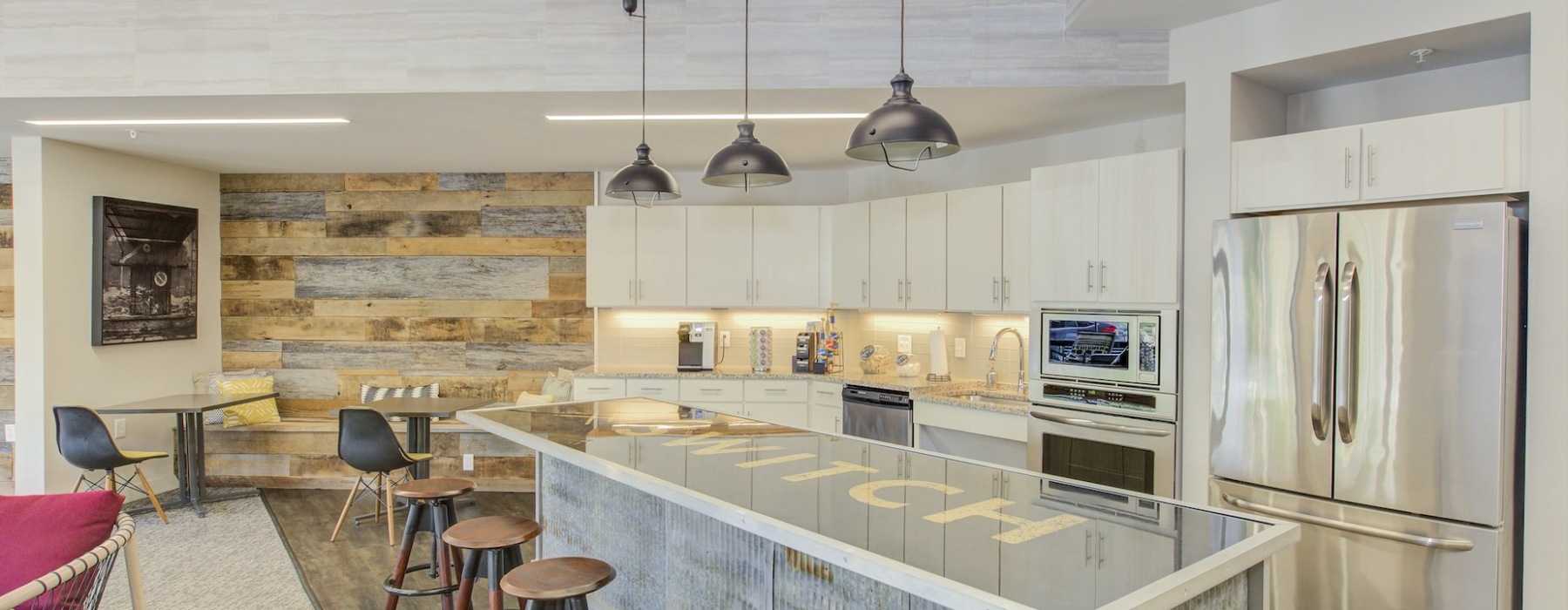 Clubhouse with kitchen and bar seating