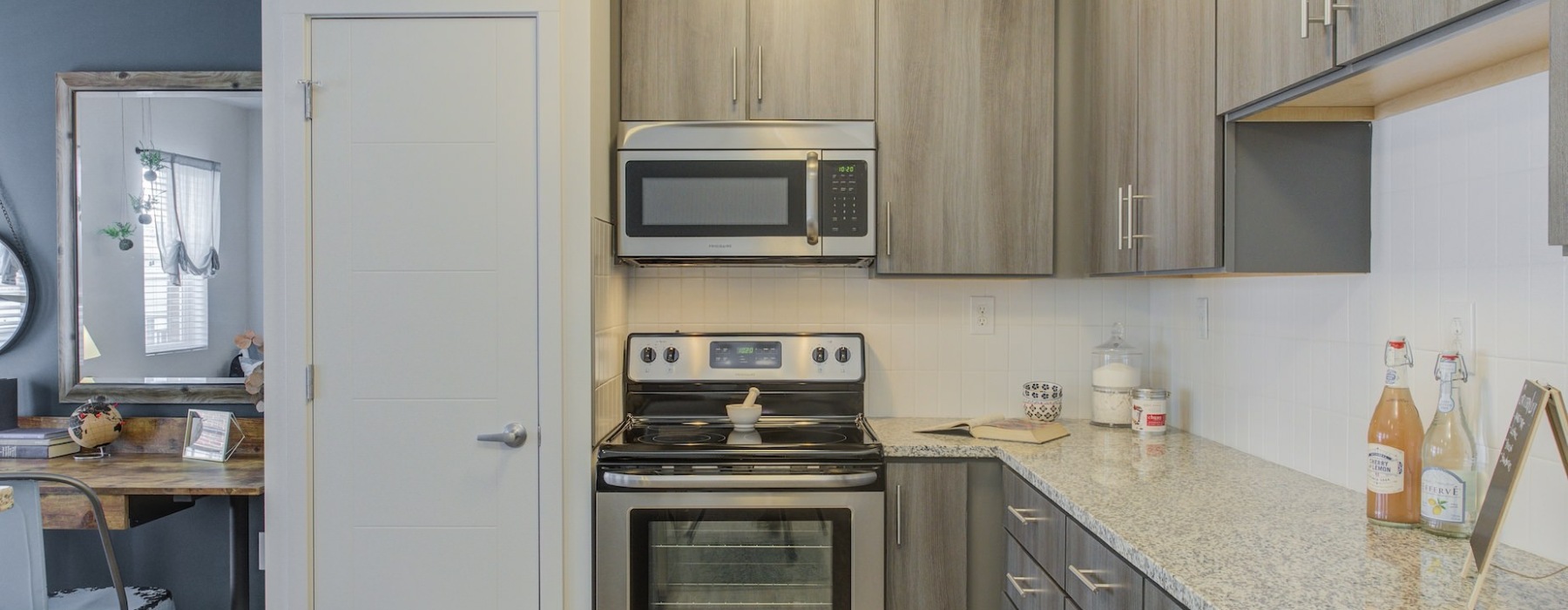 Modern kitchen with granite countertops